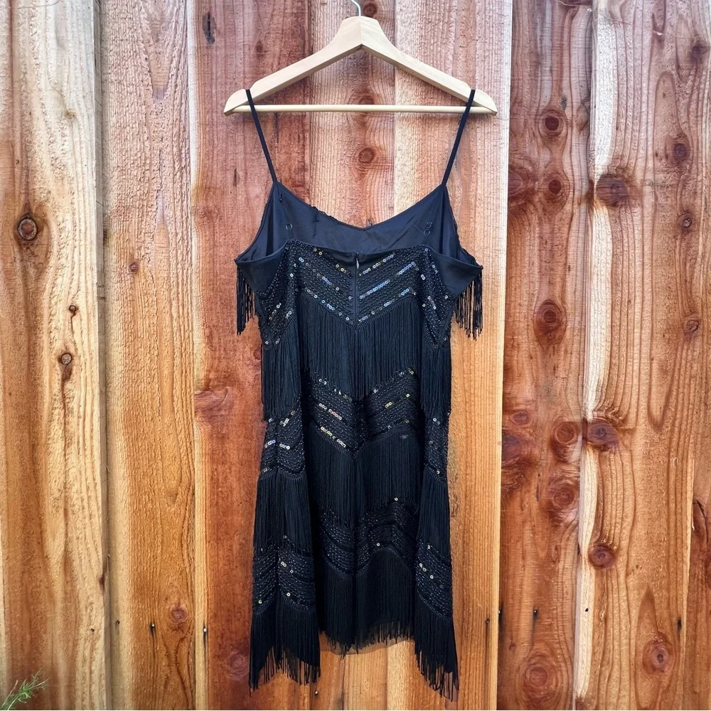 Black Sequin Fringe Flapper Mini Cocktail Dress 🌿 - Picture 7 of 10